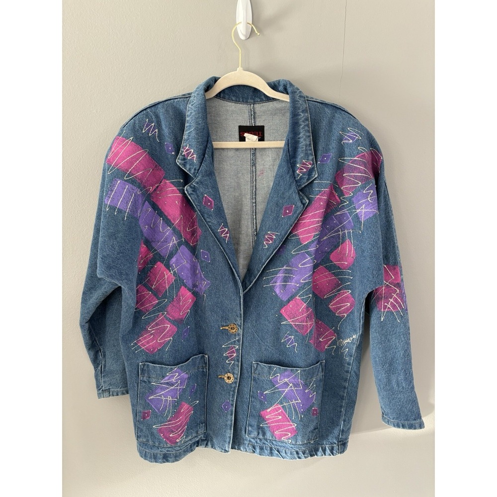 Vintage Sunbelt Sportswear Painted Denim Jacket Size‎ Medium